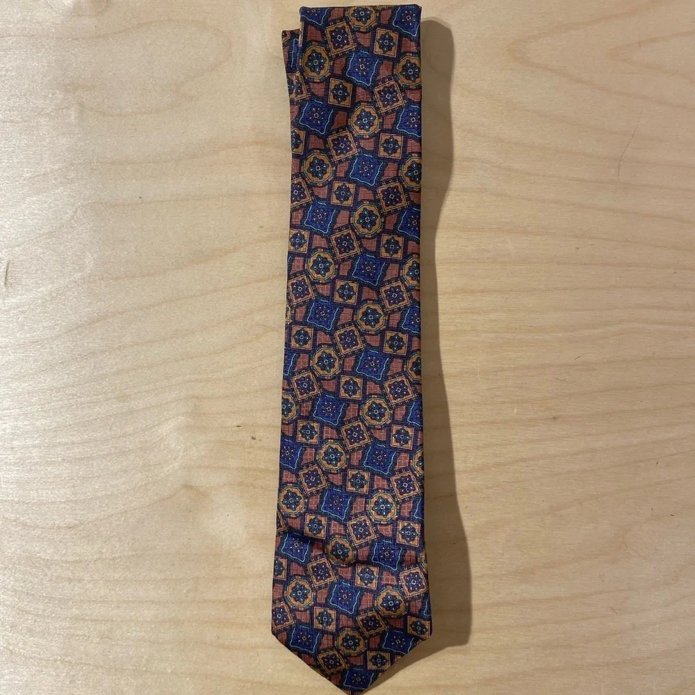 JL Robert’s for the Stagg Shop Geometric Patterned Brown and Blue Tie (OM)